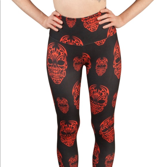 Pants - LEGGINGS RED SKULLS 5" HIGH WAIST ANKLE